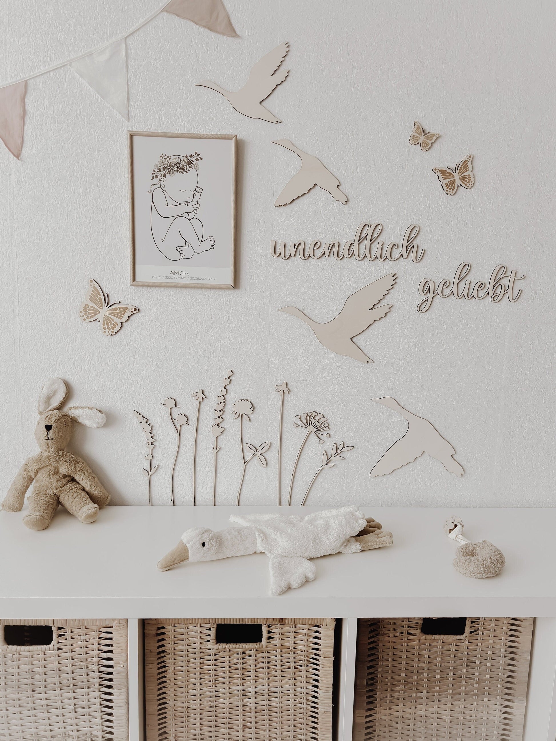 4 Fluggänse aus Holz Wanddeko Kinder- und Babyzimmer minimalistisch - BohoWildflowerVibes