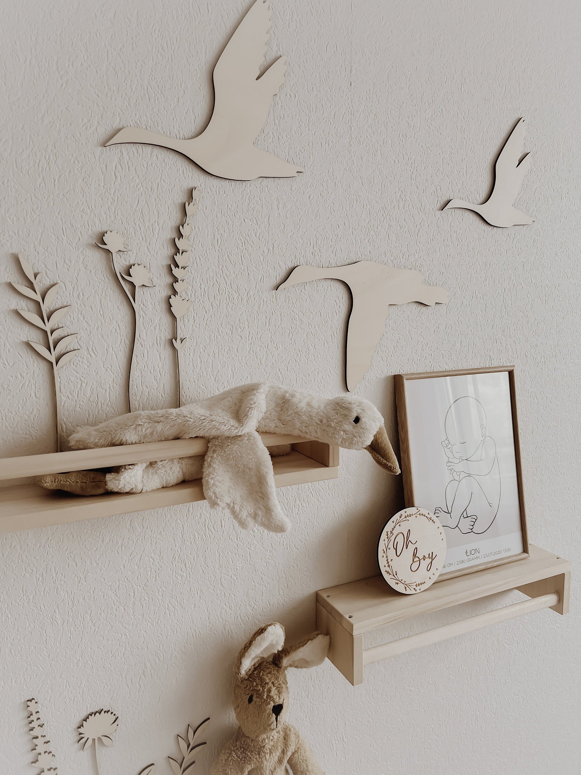 4 Fluggänse aus Holz Wanddeko Kinder- und Babyzimmer minimalistisch - BohoWildflowerVibes