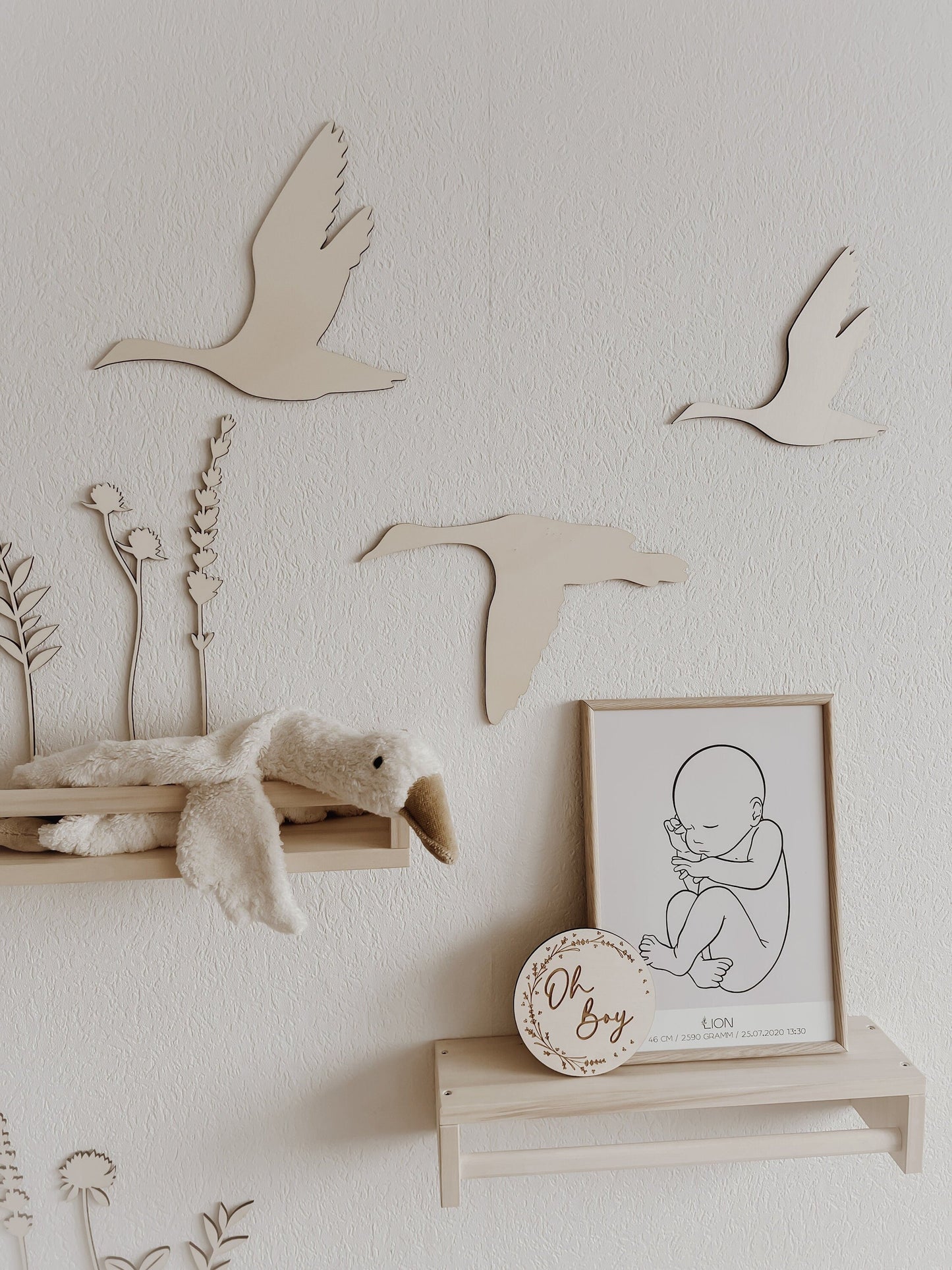 4 Fluggänse aus Holz Wanddeko Kinder- und Babyzimmer minimalistisch - BohoWildflowerVibes