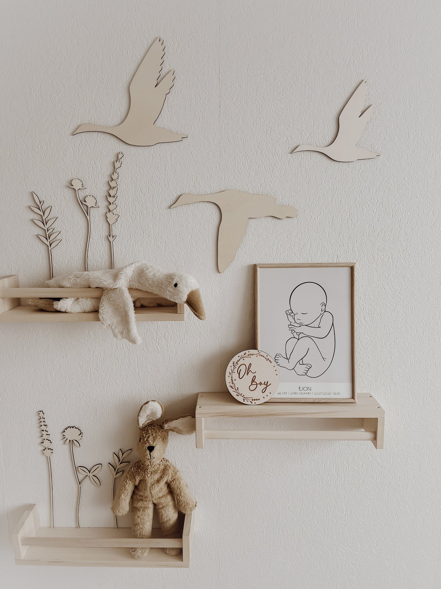 4 Fluggänse aus Holz Wanddeko Kinder- und Babyzimmer minimalistisch - BohoWildflowerVibes