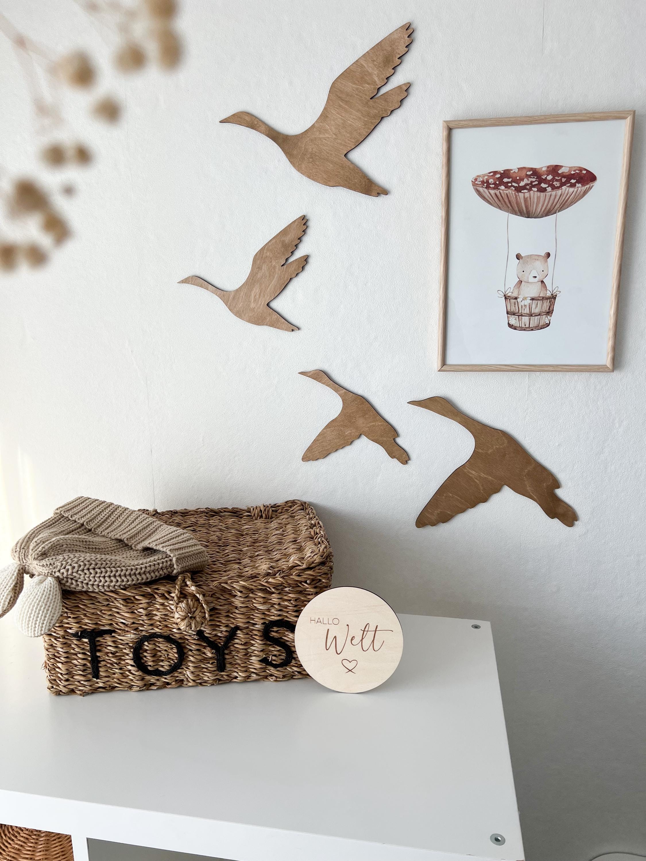 4 Fluggänse aus Holz Wanddeko Kinder- und Babyzimmer - Nussbraun - BohoWildflowerVibes
