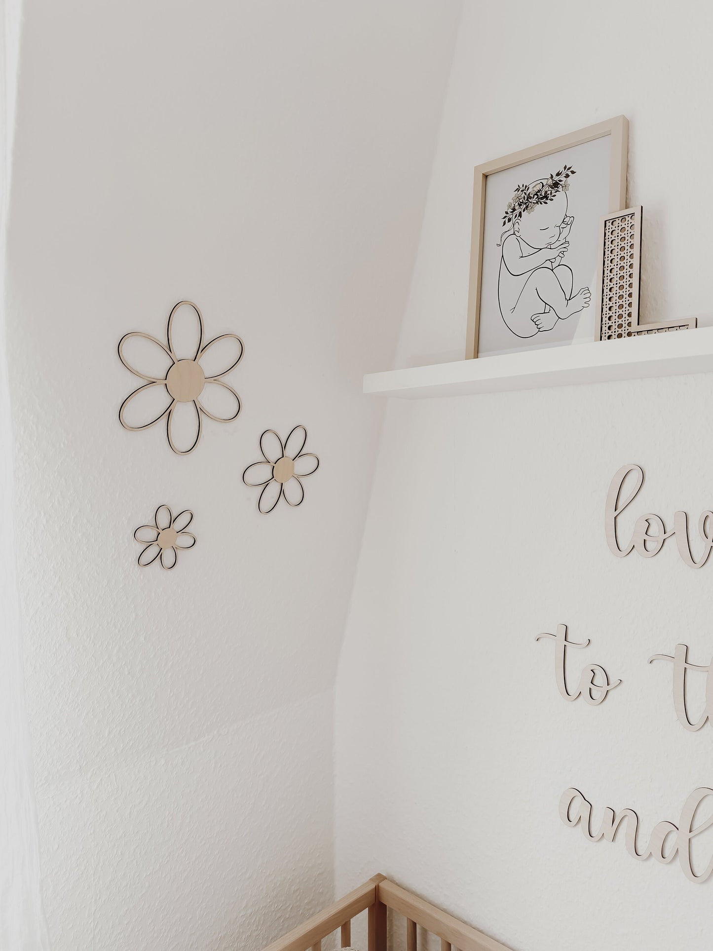 3 Holzblumen Wanddeko für Kinder- und Babyzimmer