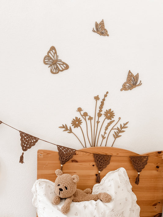 3 Schmetterlinge aus Holz - Nussbraun Wanddekoration, Kinderzimmer