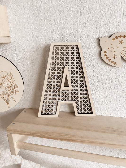 Rattan Buchstabe aus Holz, Wanddekoration, Alphabet, Kinderzimmer und Babyzimmer