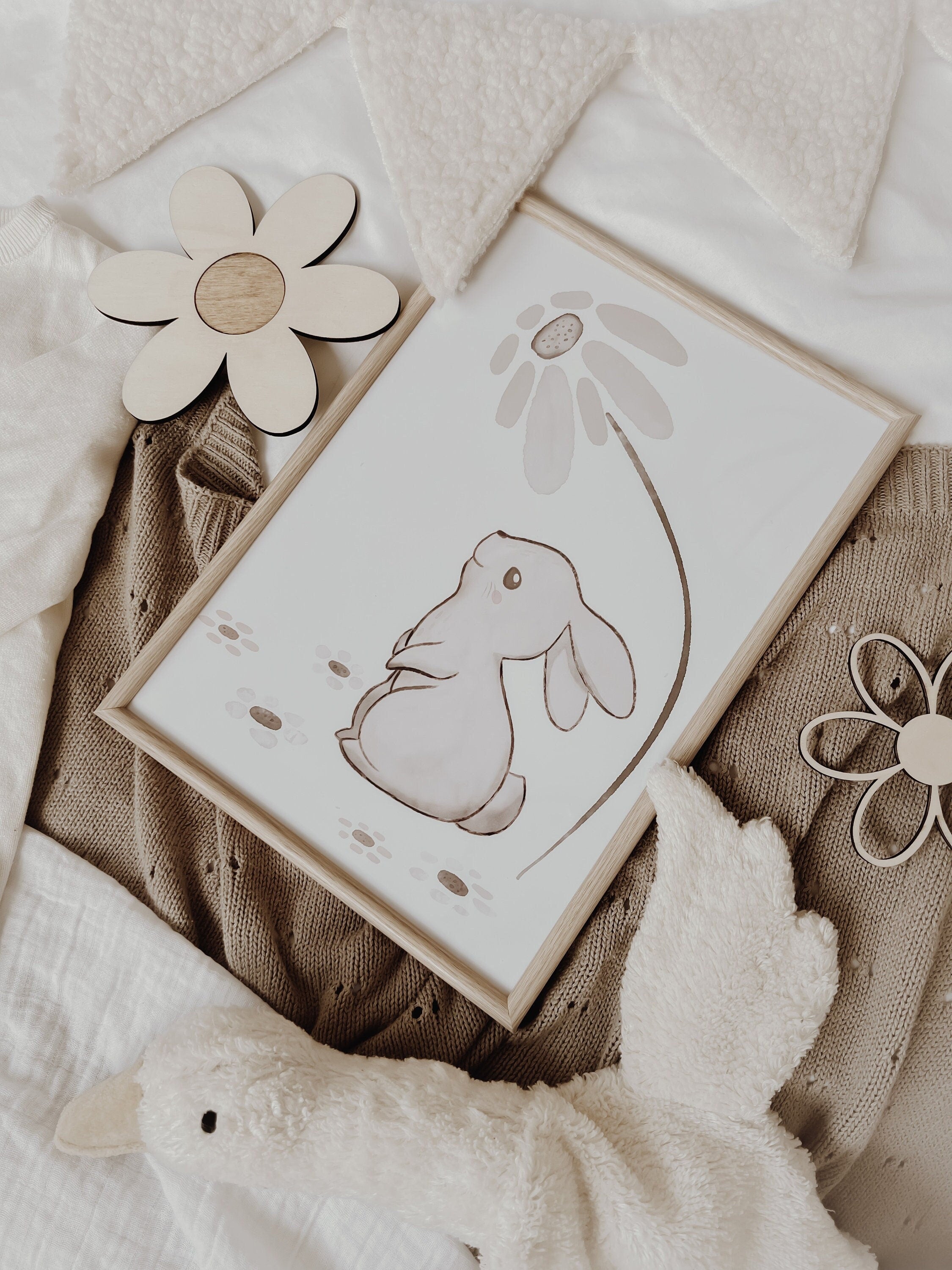Baby- und Kinderzimmer Poster Hase, handgezeichnet, Aquarell - BohoWildflowerVibes