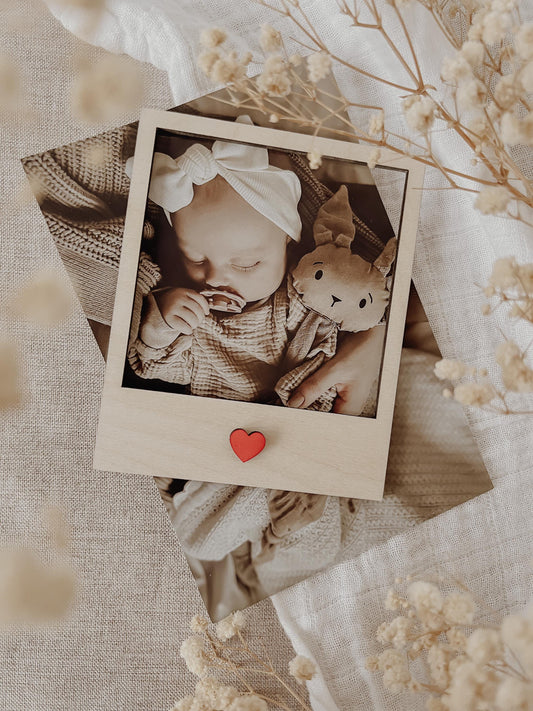 Polaroid Rahmen, Fotorahmen aus Holz - Herz rot