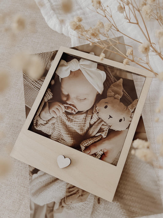 Polaroid Rahmen, Fotorahmen aus Holz - Herz weiß