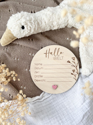 Hallo Welt Meilensteinkarte - mit Geburtsdaten zum eintragen - BohoWildflowerVibes