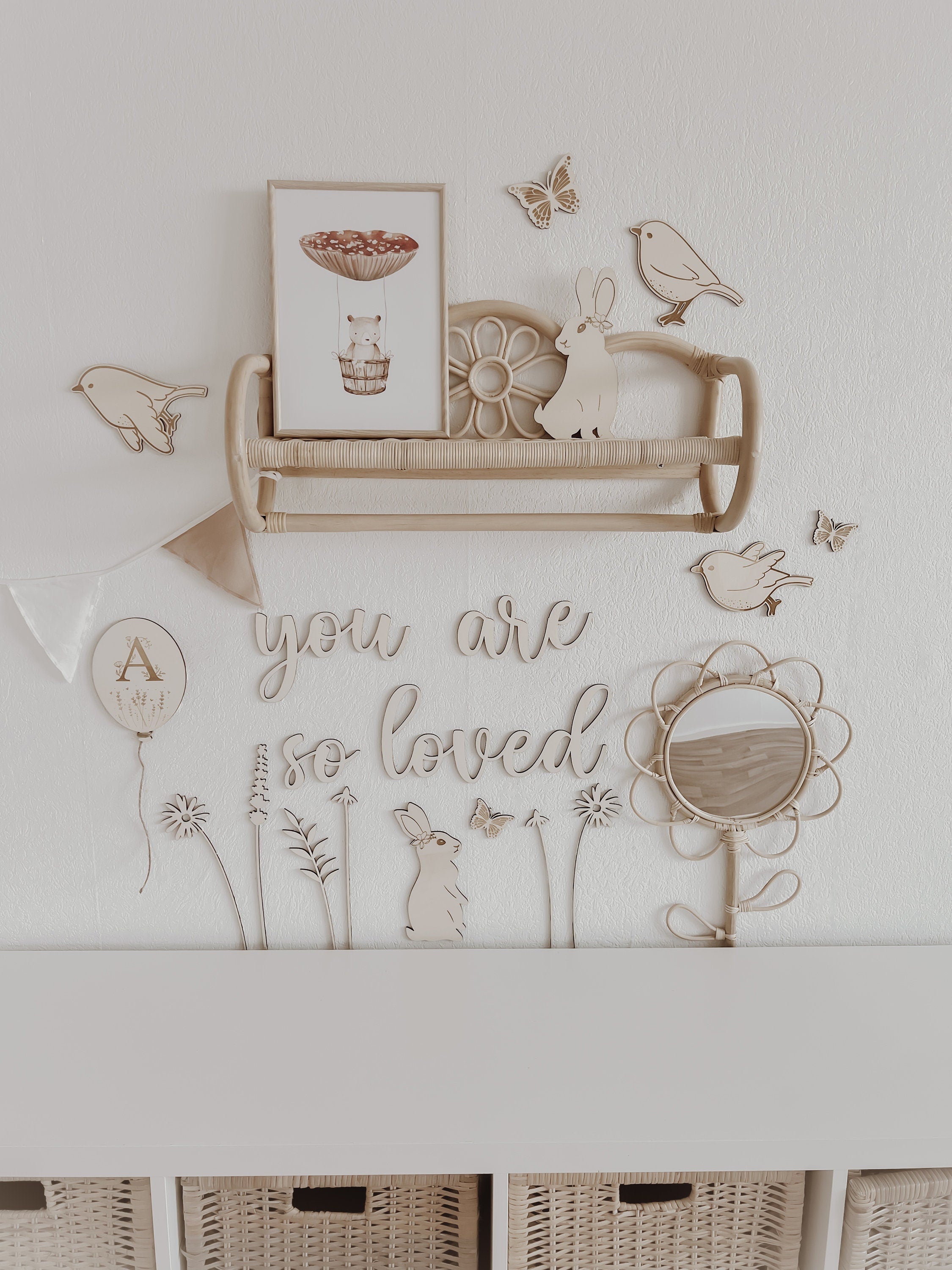 Hase aus Holz Wanddeko für Kinderzimmer, Babyzimmer, 3D Wandtattoo - BohoWildflowerVibes