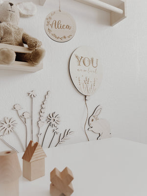Hase aus Holz Wanddeko für Kinderzimmer, Babyzimmer, 3D Wandtattoo - BohoWildflowerVibes