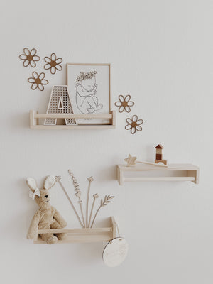 Holzblumen Set - Nussbraun, Wanddeko für Kinderzimmer und Babyzimmer - BohoWildflowerVibes