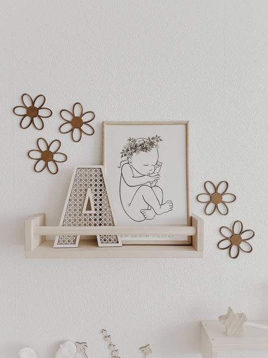 Holzblumen Set - Nussbraun, Wanddeko für Kinderzimmer und Babyzimmer - BohoWildflowerVibes