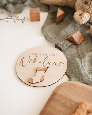Mein erster Nikolaus - Holztafel Meilensteinkarte aus Holz