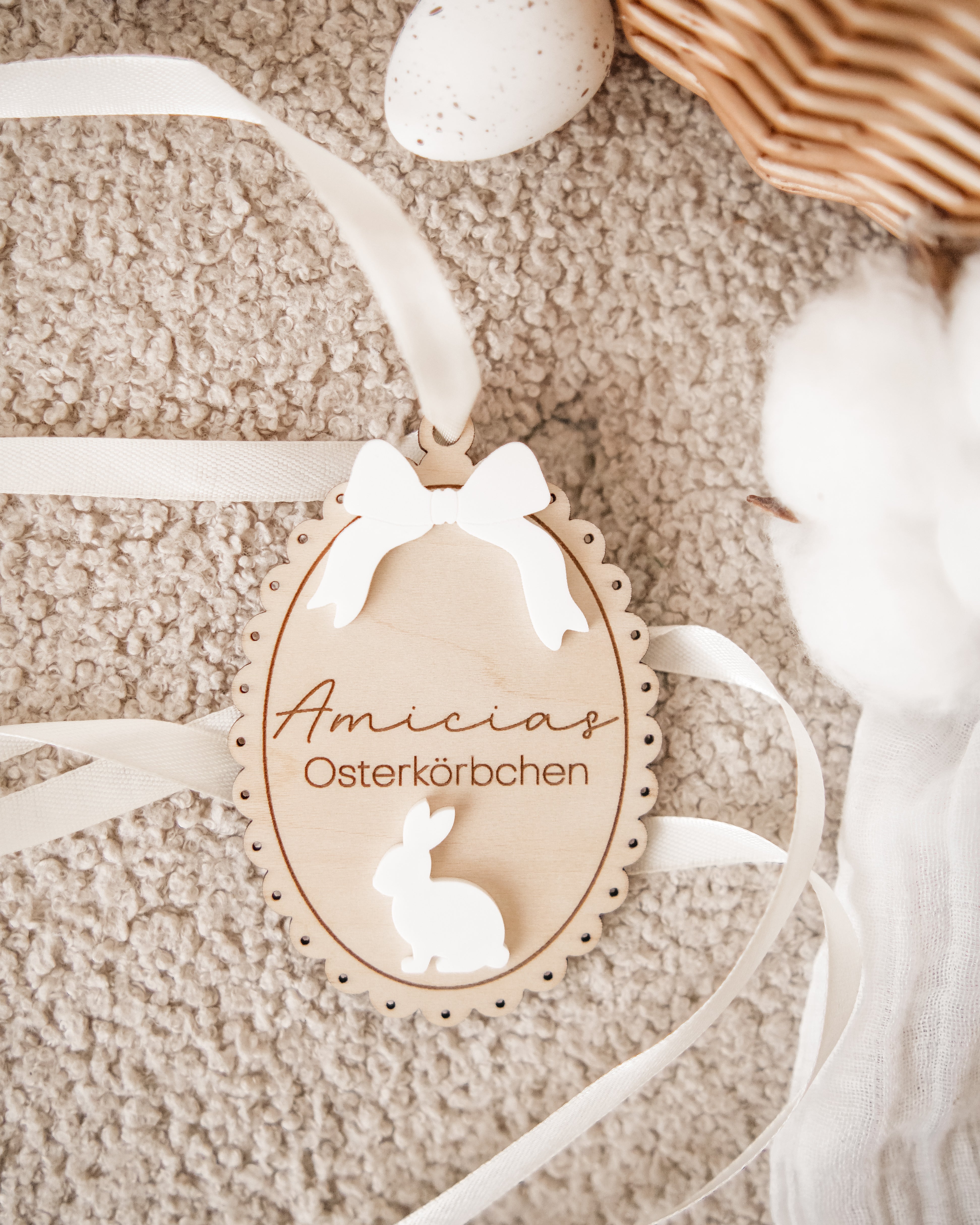 Osterkorbanhänger - Schleife weiß in verschiedenen Variationen