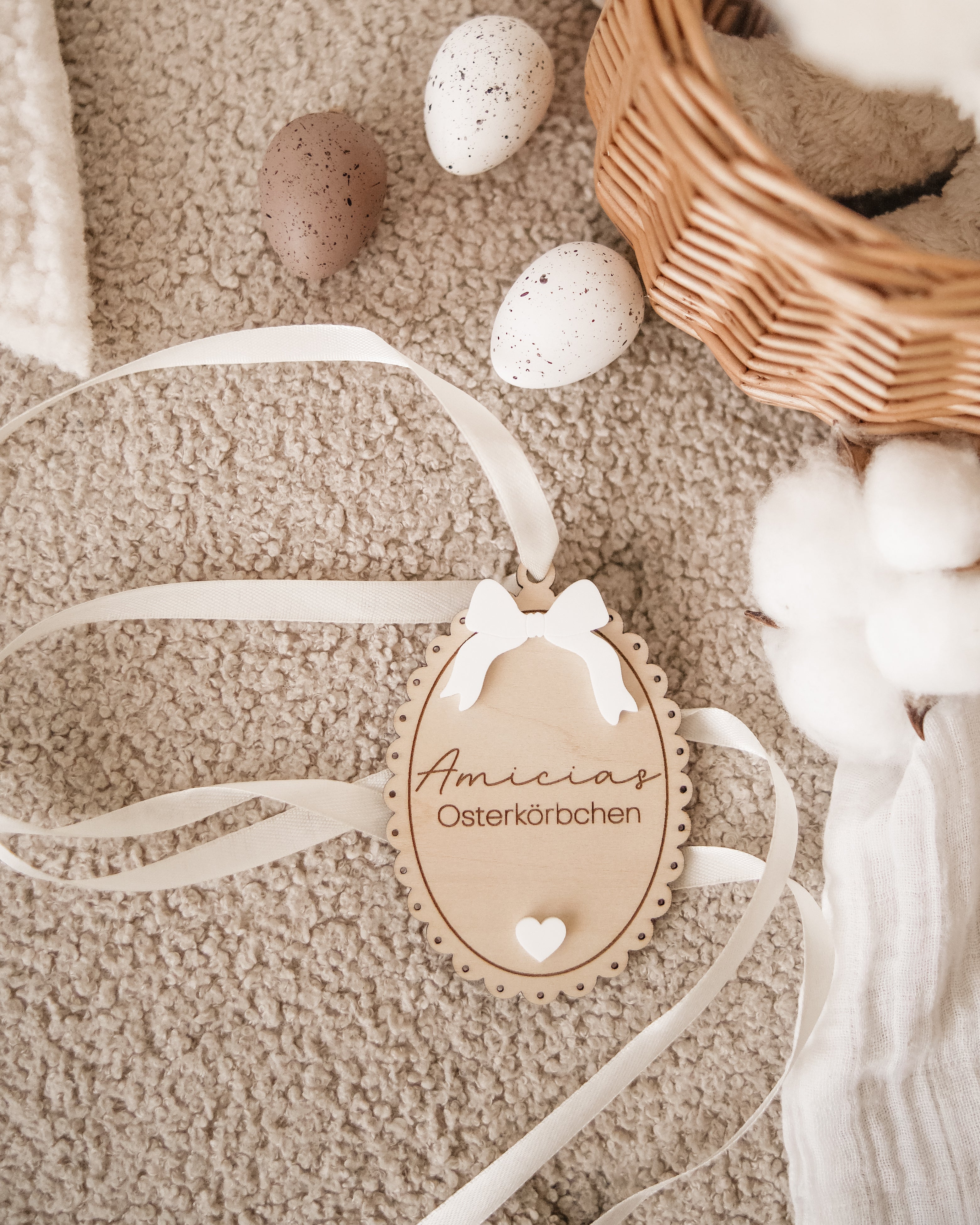 Osterkorbanhänger - Schleife weiß in verschiedenen Variationen