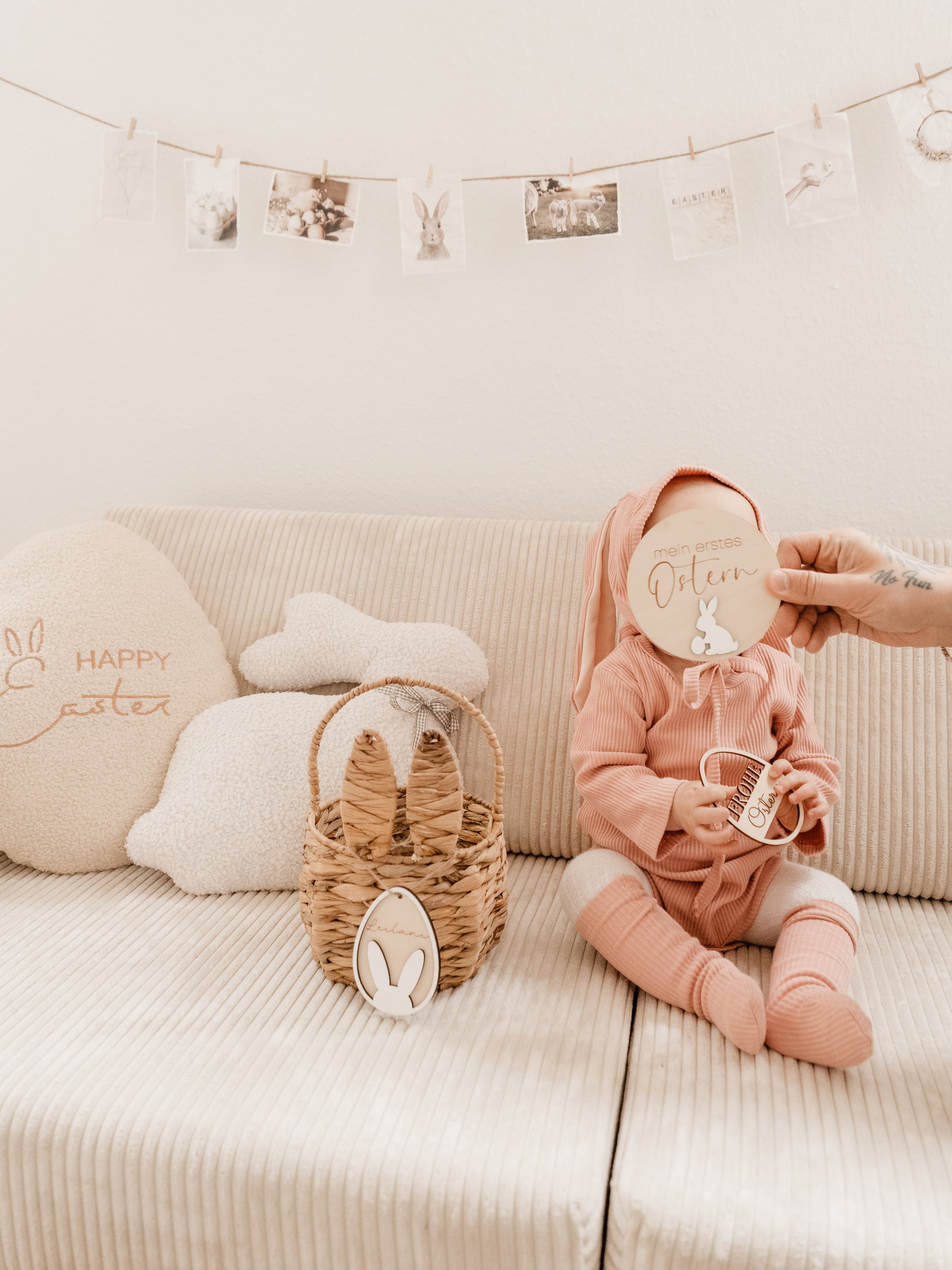 Personalisierter Osterkorbanhänger - Hase weiß mit Namen