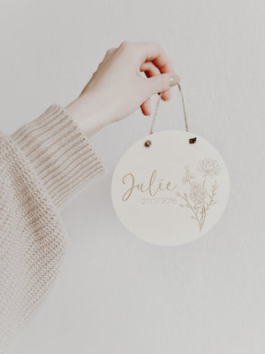 Personalisiertes Holzschild mit Geburtsblume, 12 Motive - BohoWildflowerVibes