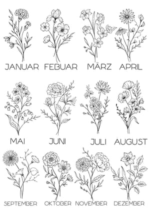 Personalisiertes Holzschild mit Geburtsblume, 12 Motive - BohoWildflowerVibes
