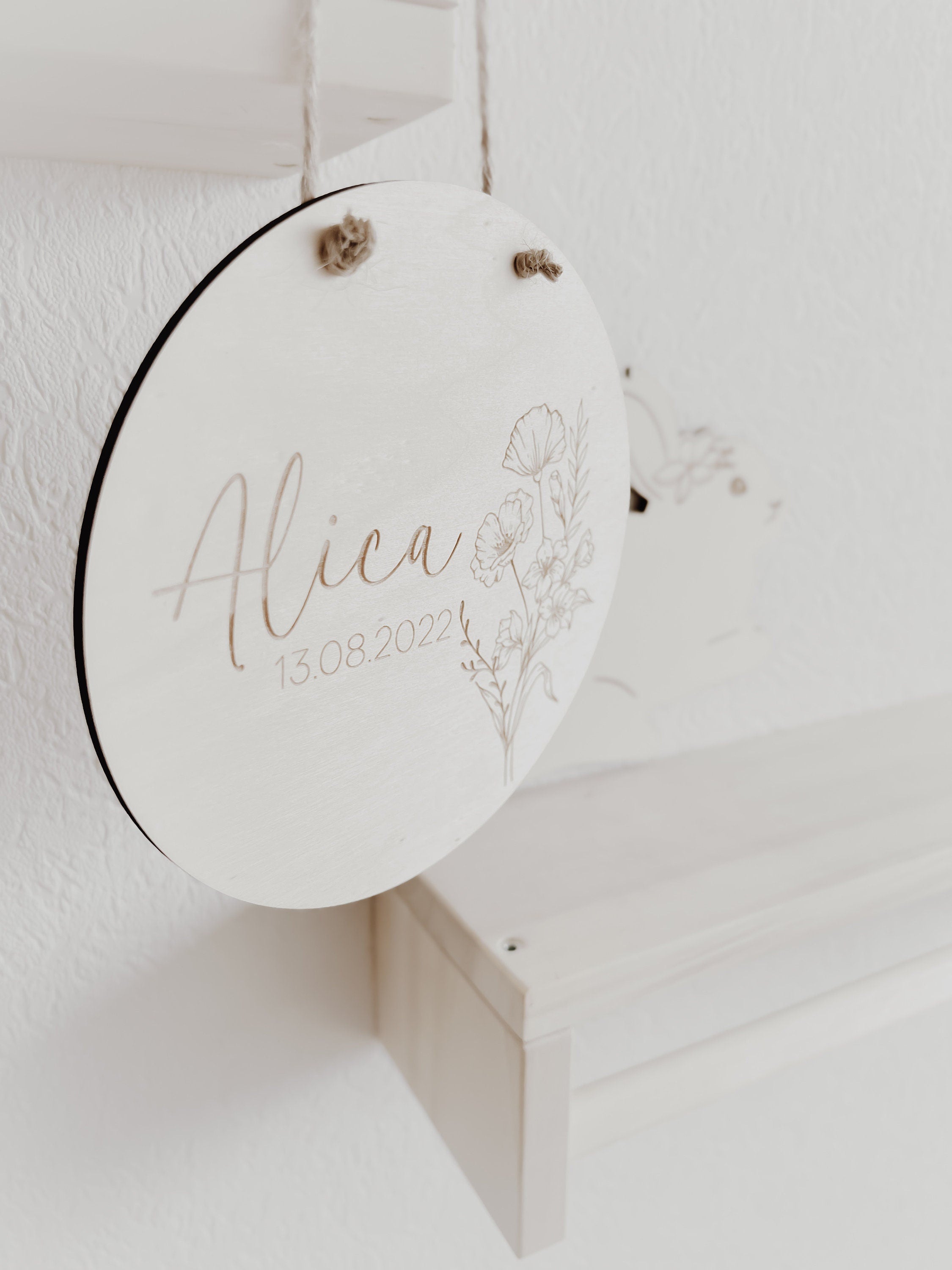 Personalisiertes Holzschild mit Geburtsblume, 12 Motive - BohoWildflowerVibes