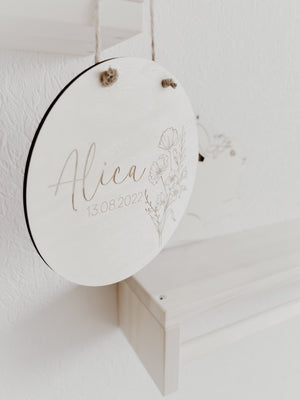 Personalisiertes Holzschild mit Geburtsblume, 12 Motive - BohoWildflowerVibes