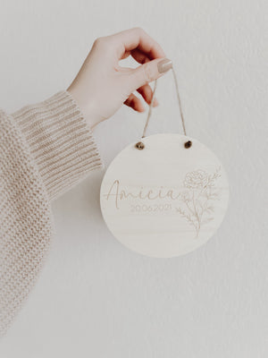 Personalisiertes Holzschild mit Geburtsblume, 12 Motive - BohoWildflowerVibes