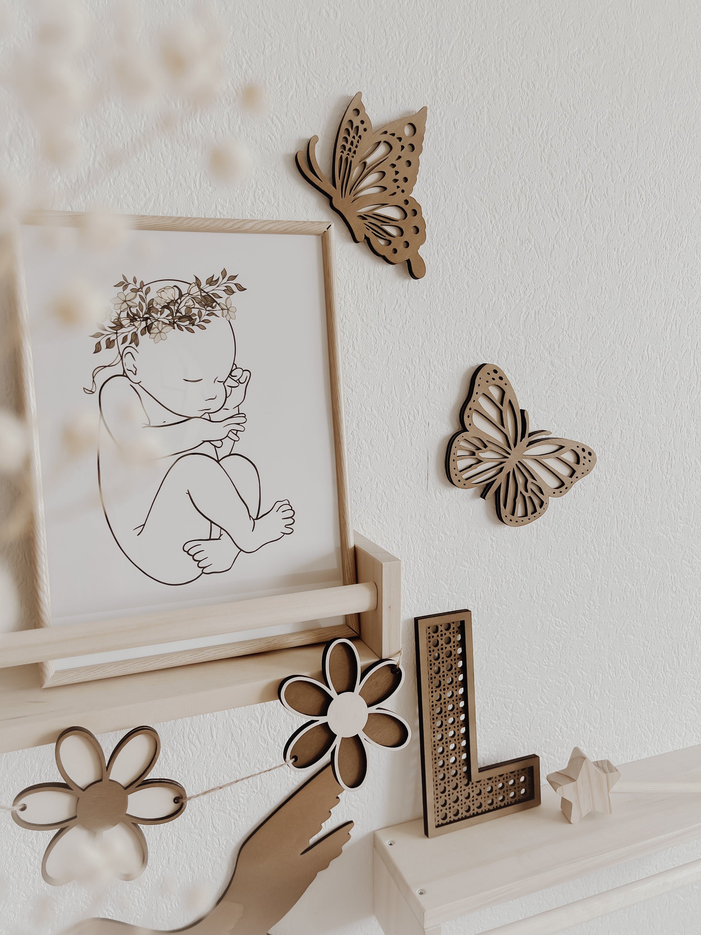 Rattan Buchstabe aus Holz - Nussbraun, Wanddekoration, Alphabet, Kinderzimmer und Babyzimmer - BohoWildflowerVibes