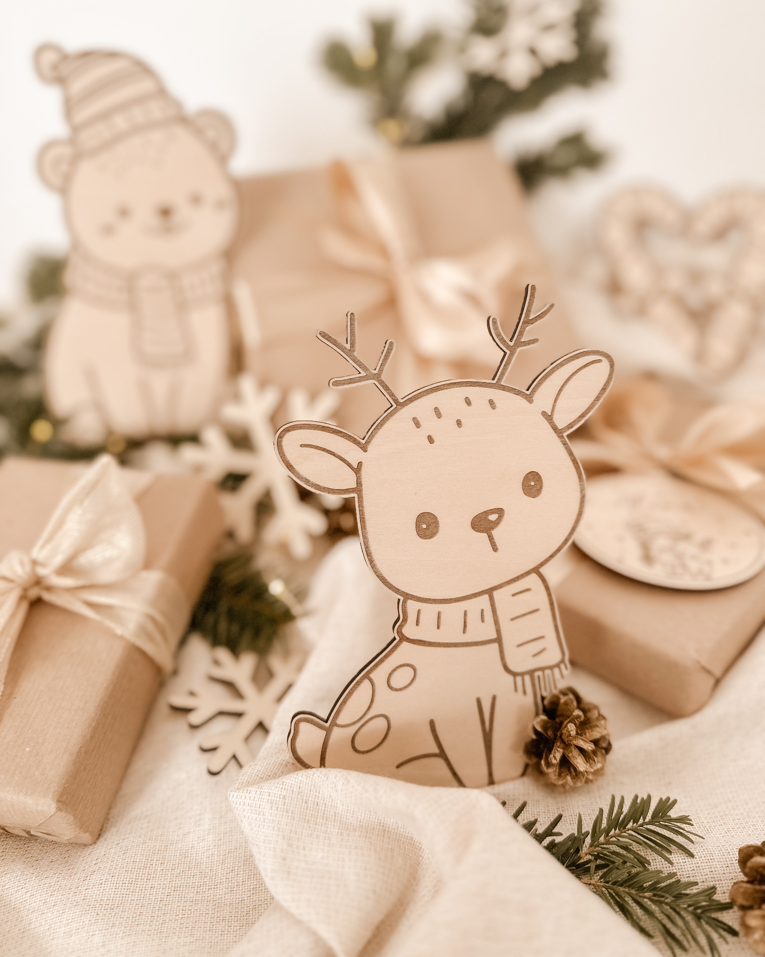 Reh aus Holz - Birke graviert