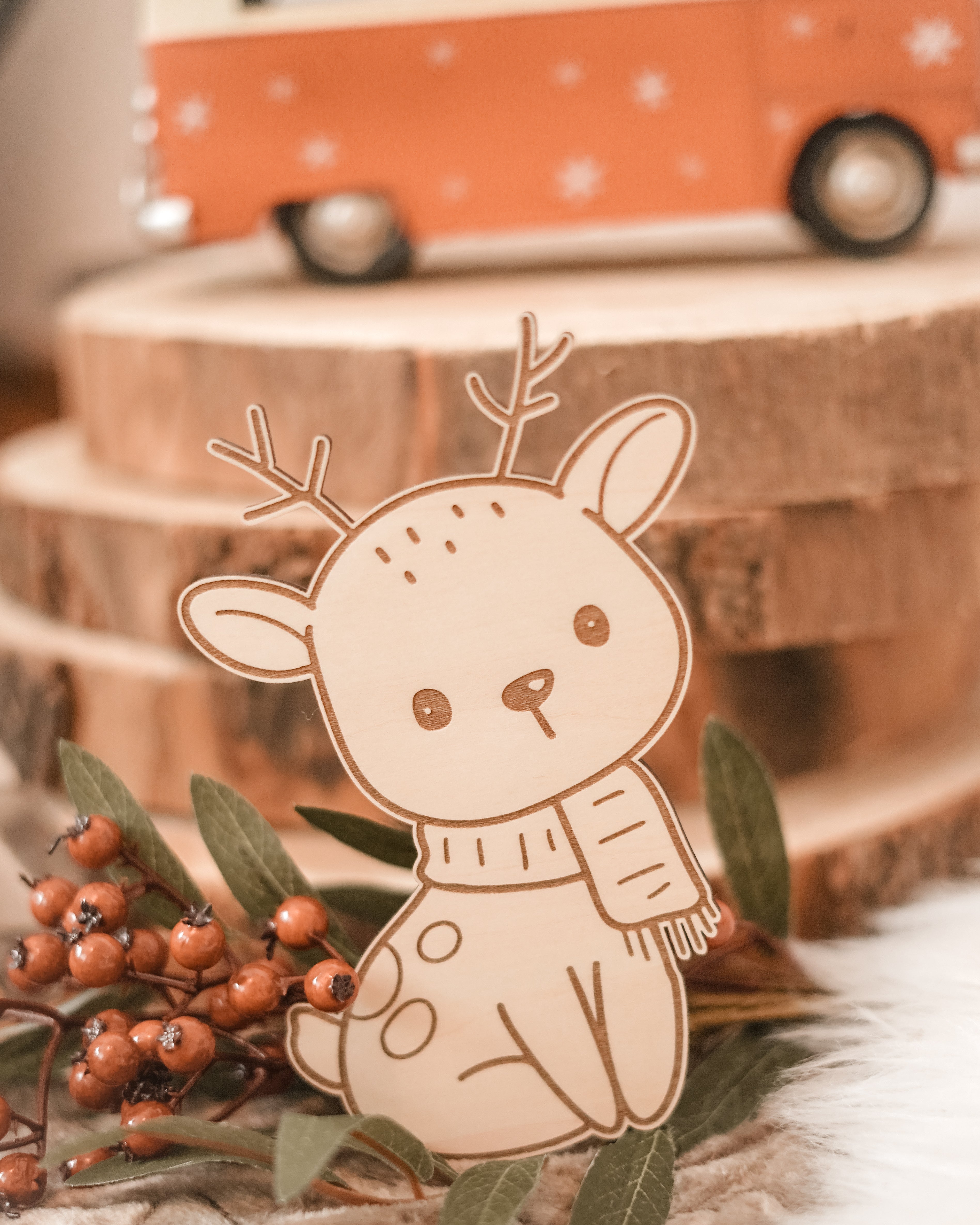 Reh aus Holz - Birke graviert