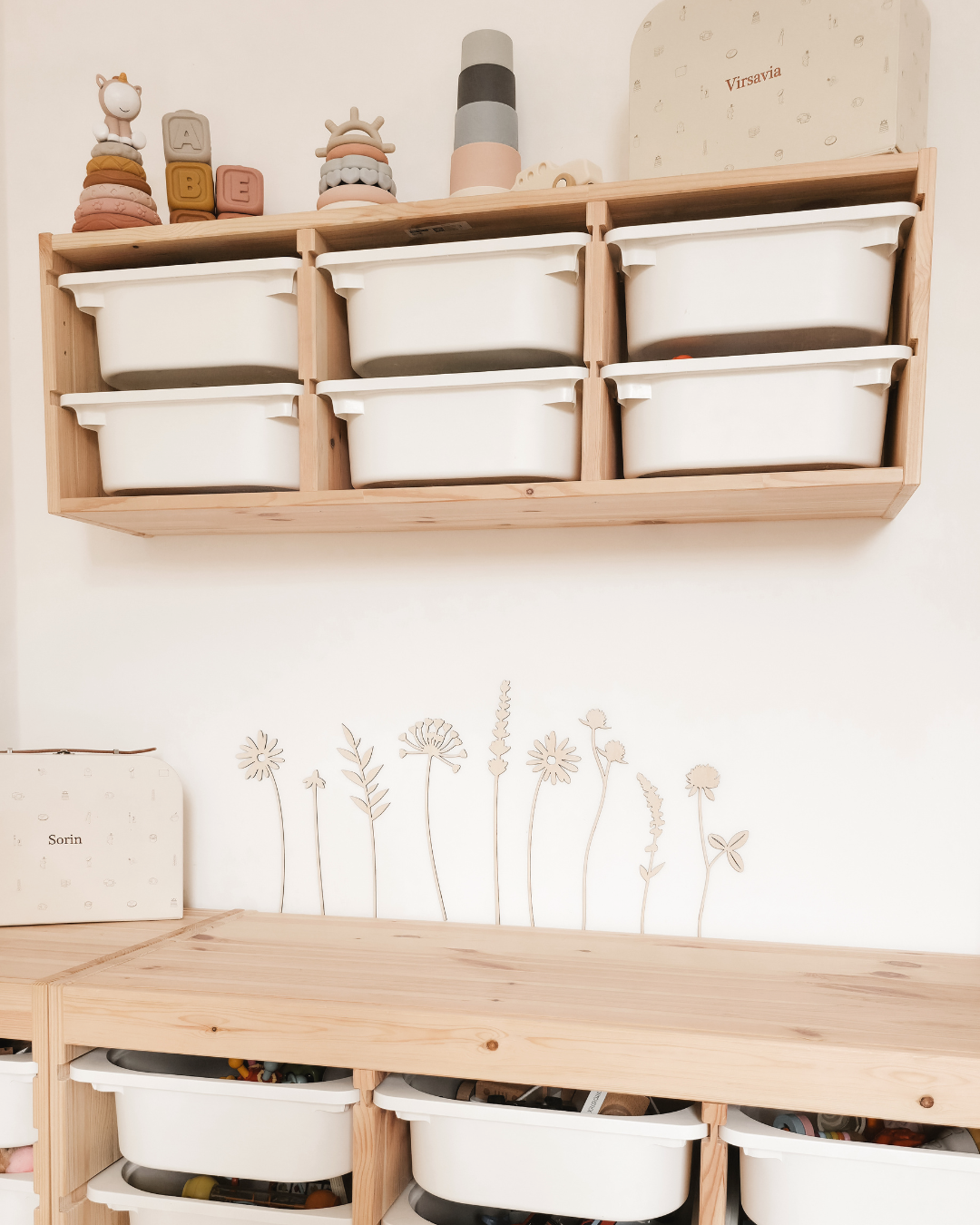 Wildblumen aus Holz im Set 9 Stück Wanddekoration - 9 Wildblumen