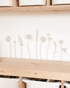 Wildblumen aus Holz im Set 9 Stück Wanddekoration - 9 Wildblumen