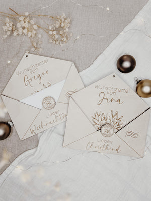 Wunschzettel Briefumschlag personalisiert aus Holz - BohoWildflowerVibes