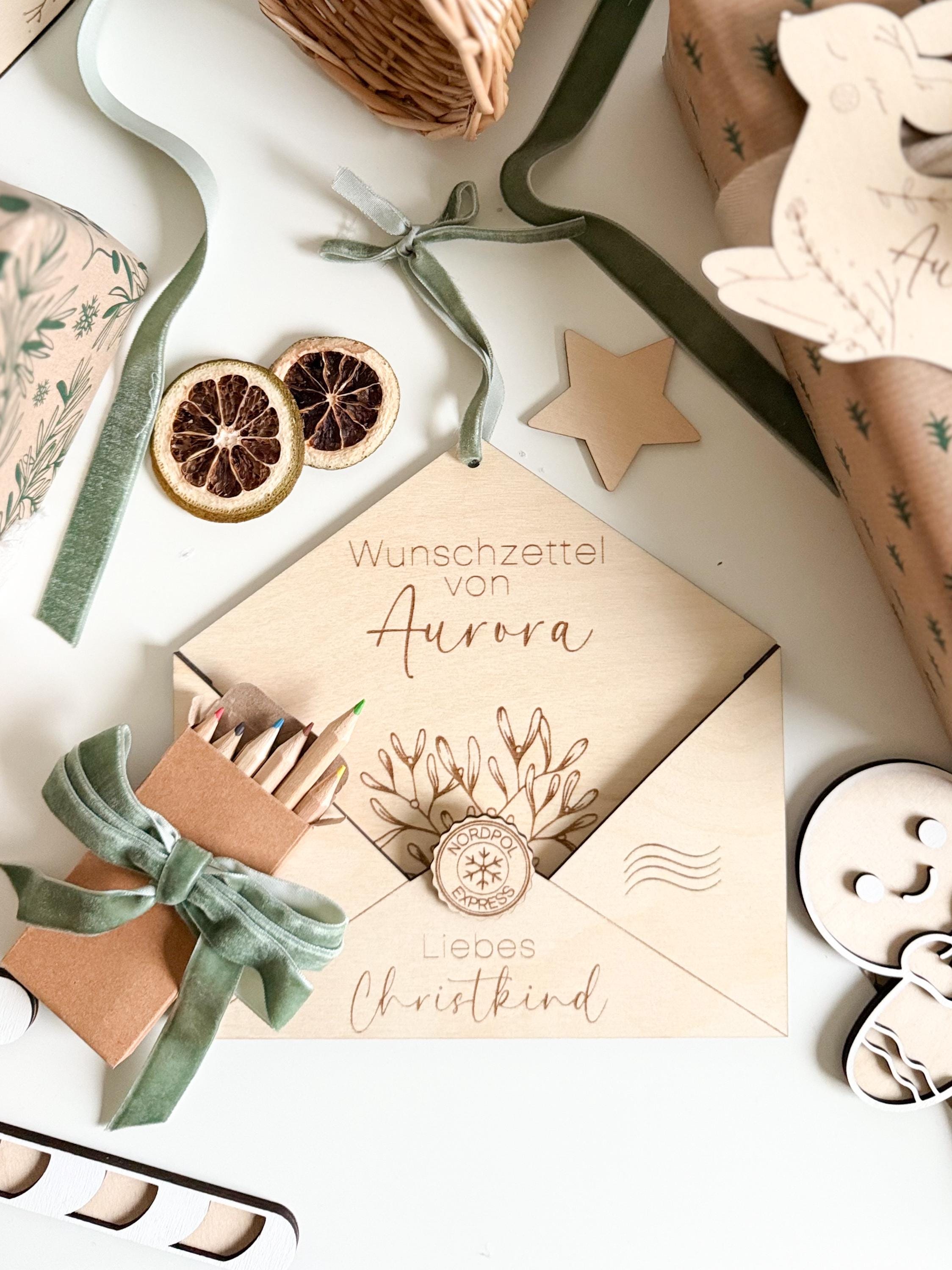 Wunschzettel Briefumschlag personalisiert aus Holz - BohoWildflowerVibes