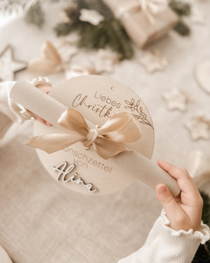 Wunschzettel Tafel personalisiert aus Holz