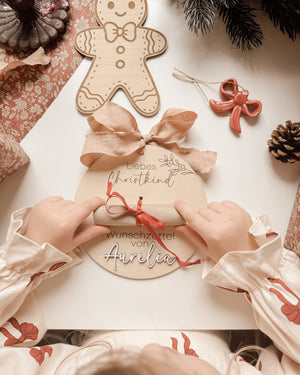 Wunschzettel Tafel personalisiert aus Holz